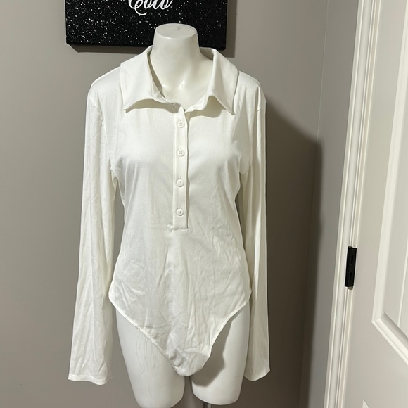 LOVERS and FRIENDS White Flora Bodysuit Long Sleeve Ribbed Button Front Sz XL - Picture 5 of 16